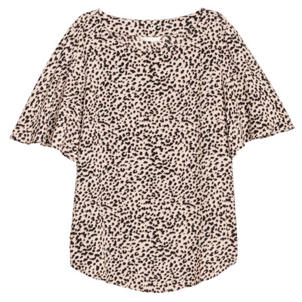 H&M Short Sleeve Crew Neck Leopard Print Blouse